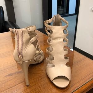 INC cream leather heels